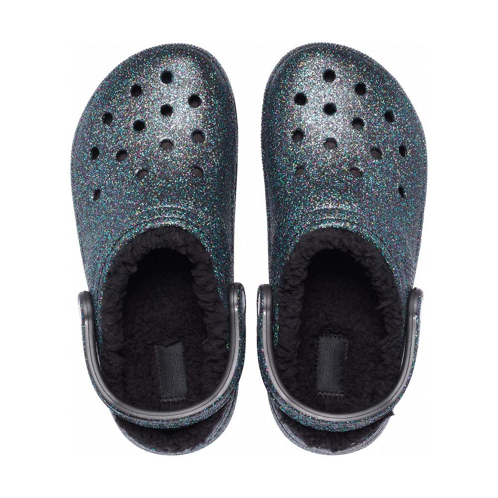 Olive Women's Crocs Classic Glitter Lined Clogs | NZ 0058YXFU